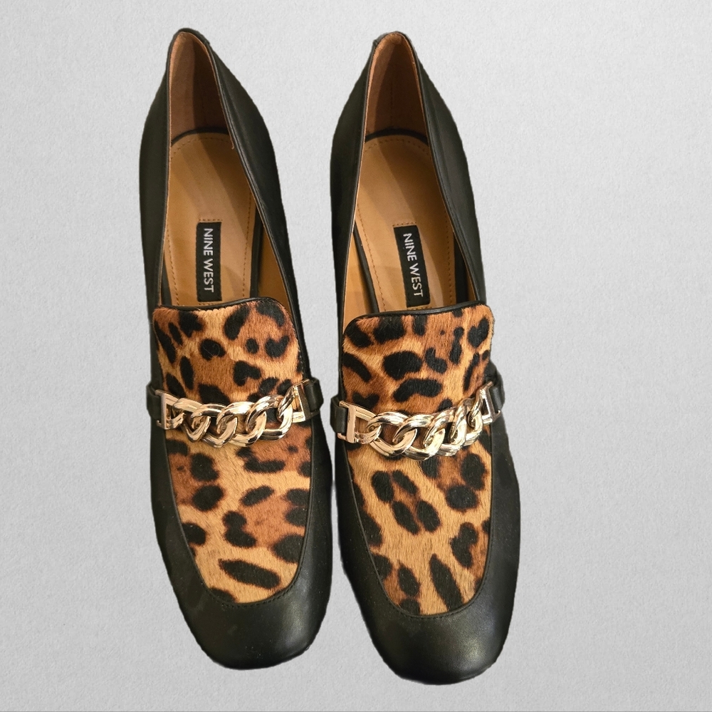 Nine West Black/Leopard heeled Loafers